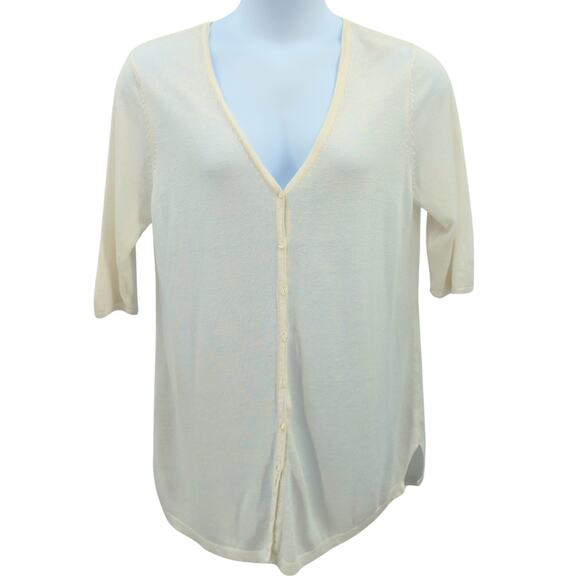 J Jill Large Ivory Linen Blend Cardigan Casual Academia Coastal Workwear - Picture 1 of 13